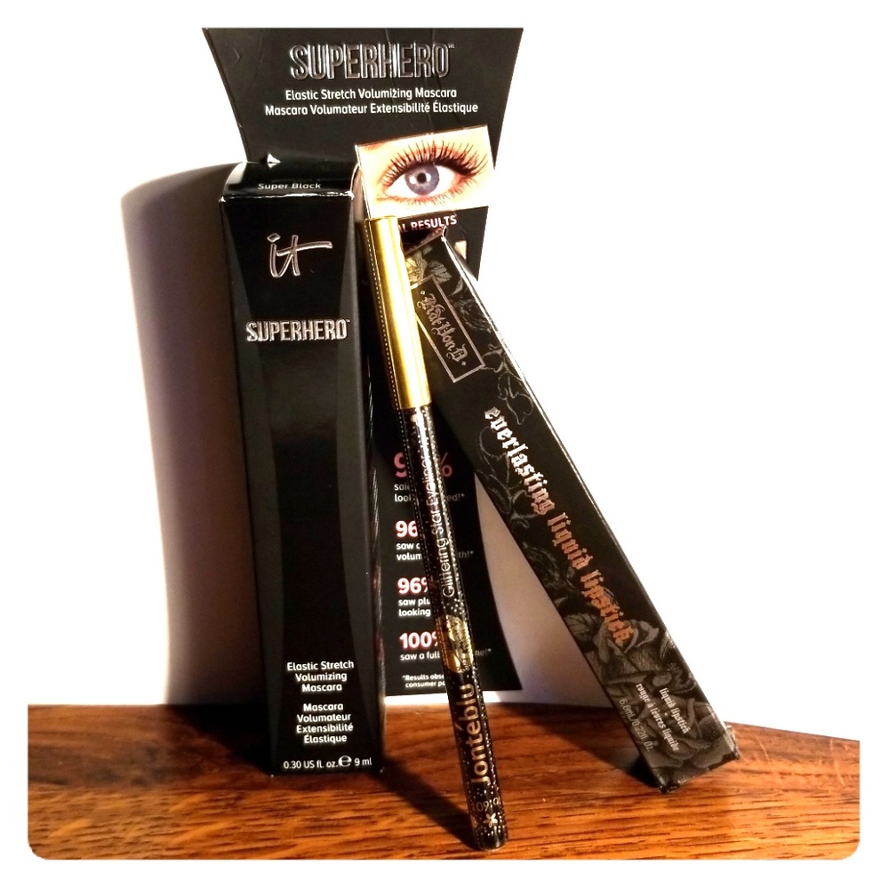 Kat Von D lipstick, SuperHero mascara, Jontéblu